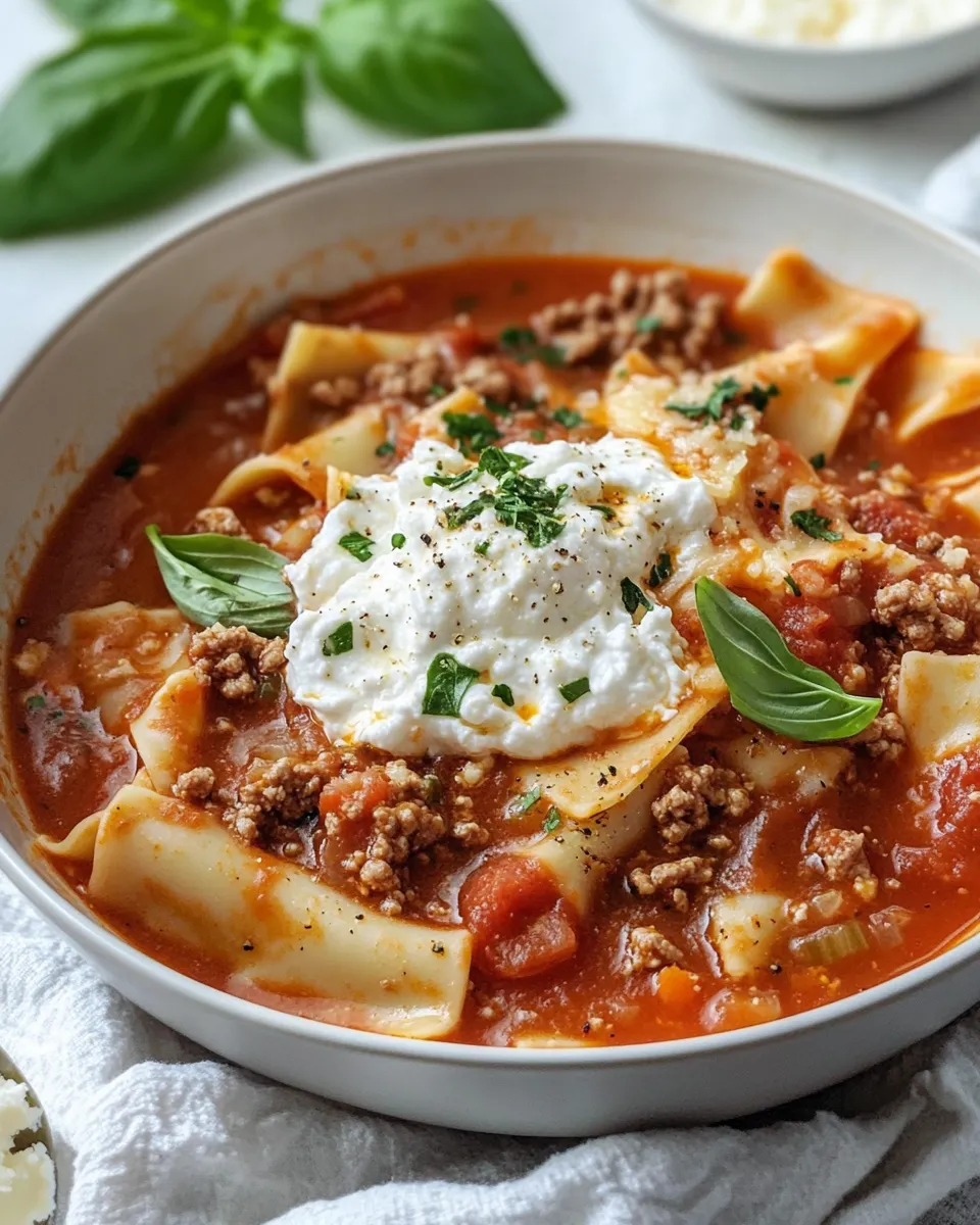 Easy Hearty Lasagna Soup with Ricotta Dollops recipe photo