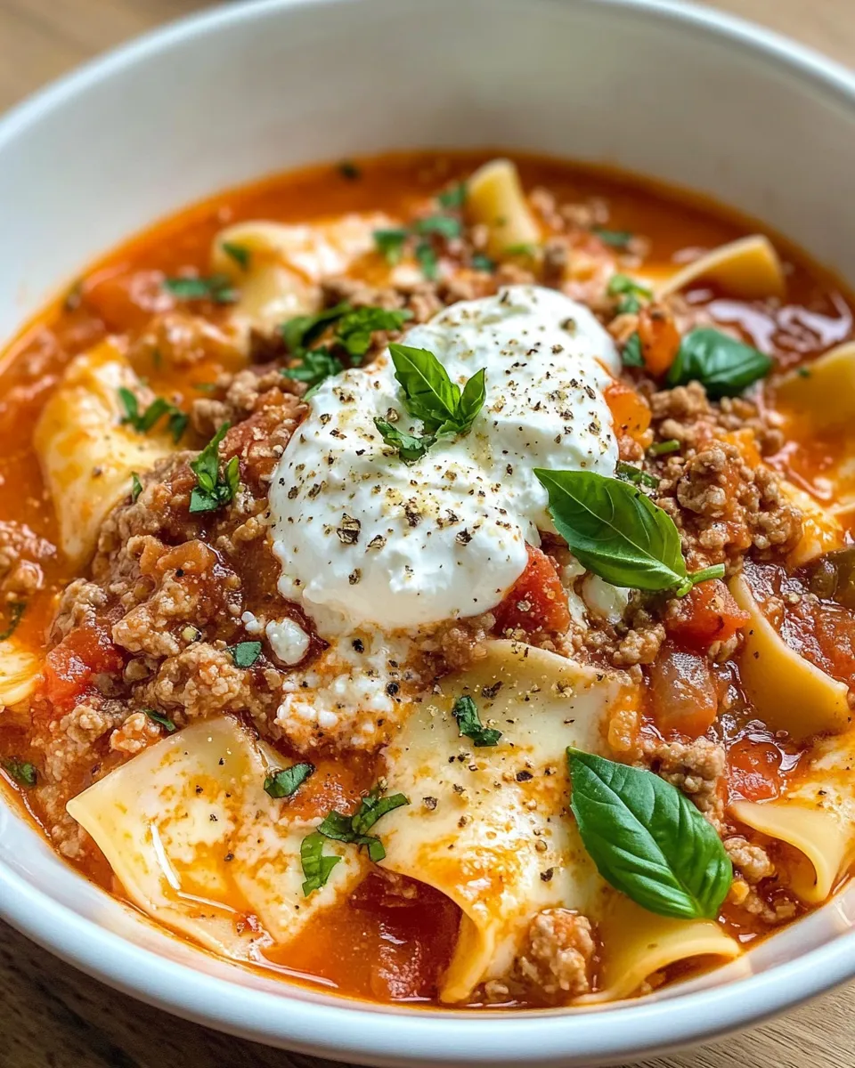 Delicious Hearty Lasagna Soup with Ricotta Dollops dish photo