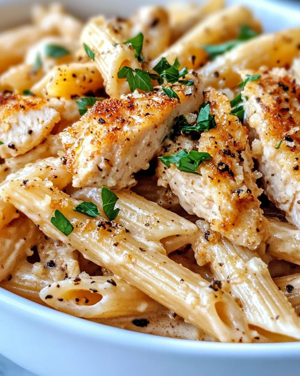 Easy High-Protein Cottage Cheese Alfredo Penne food shot