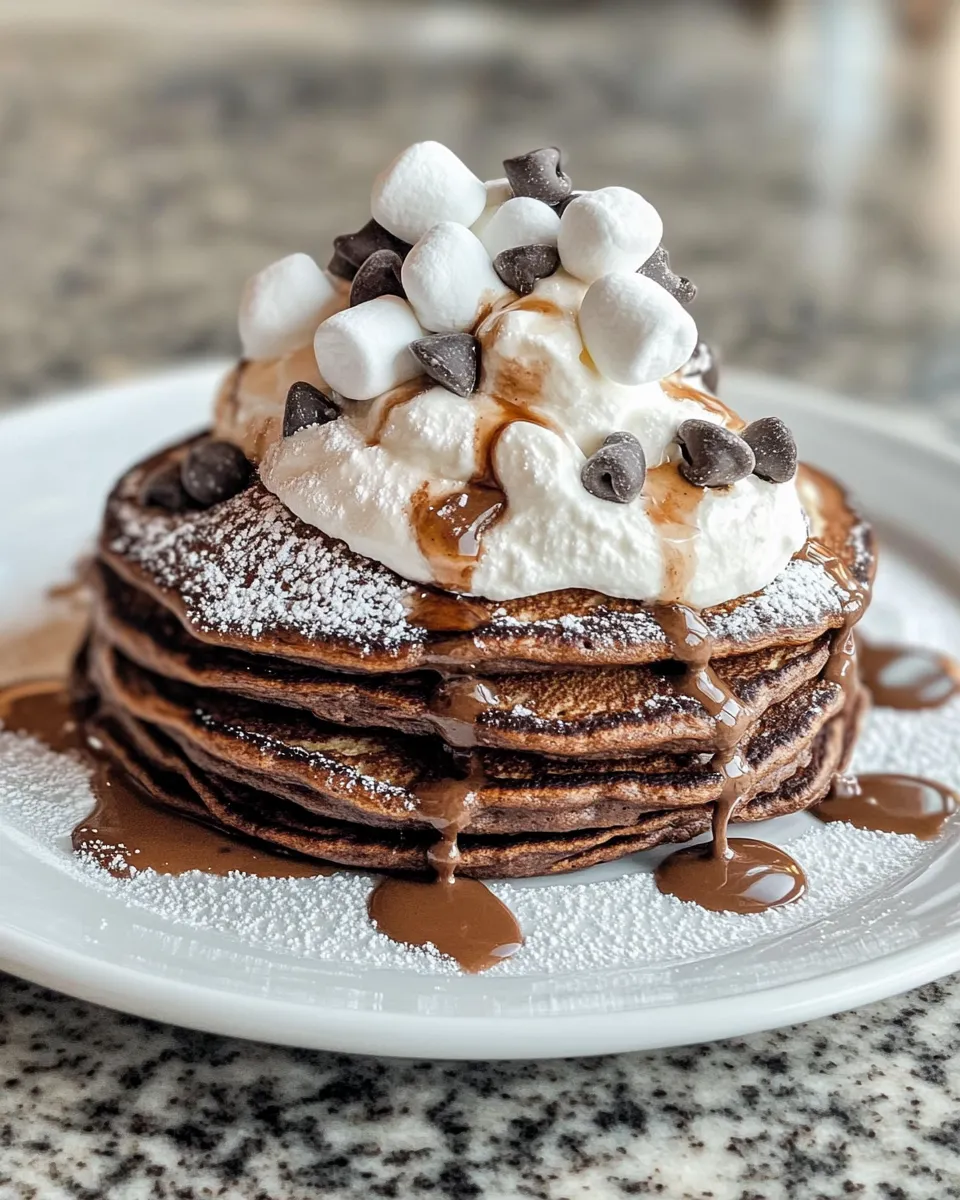 Delicious Hot Cocoa Pancakes with Marshmallow Cream dish photo