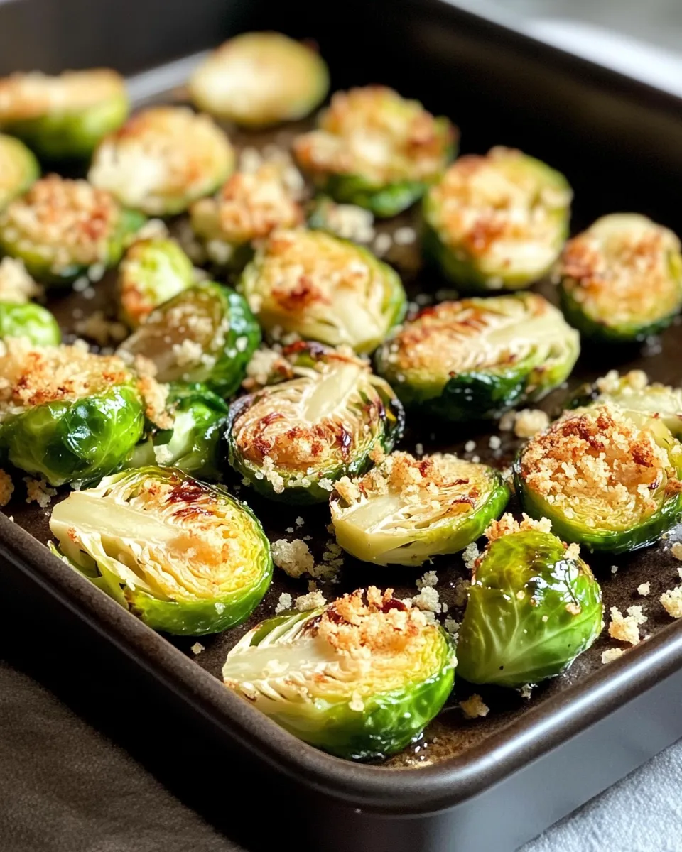 Easy Hot Honey Brussels Sprouts with Parmesan Crumbs food shot