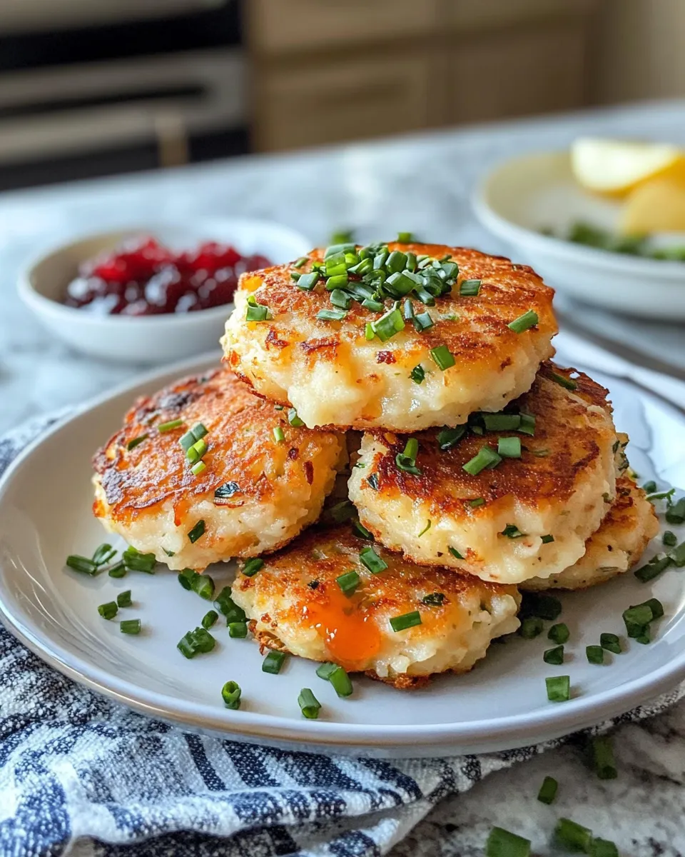 Delicious Mashed Potato Cakes with Chives & Cranberry Dip dish photo