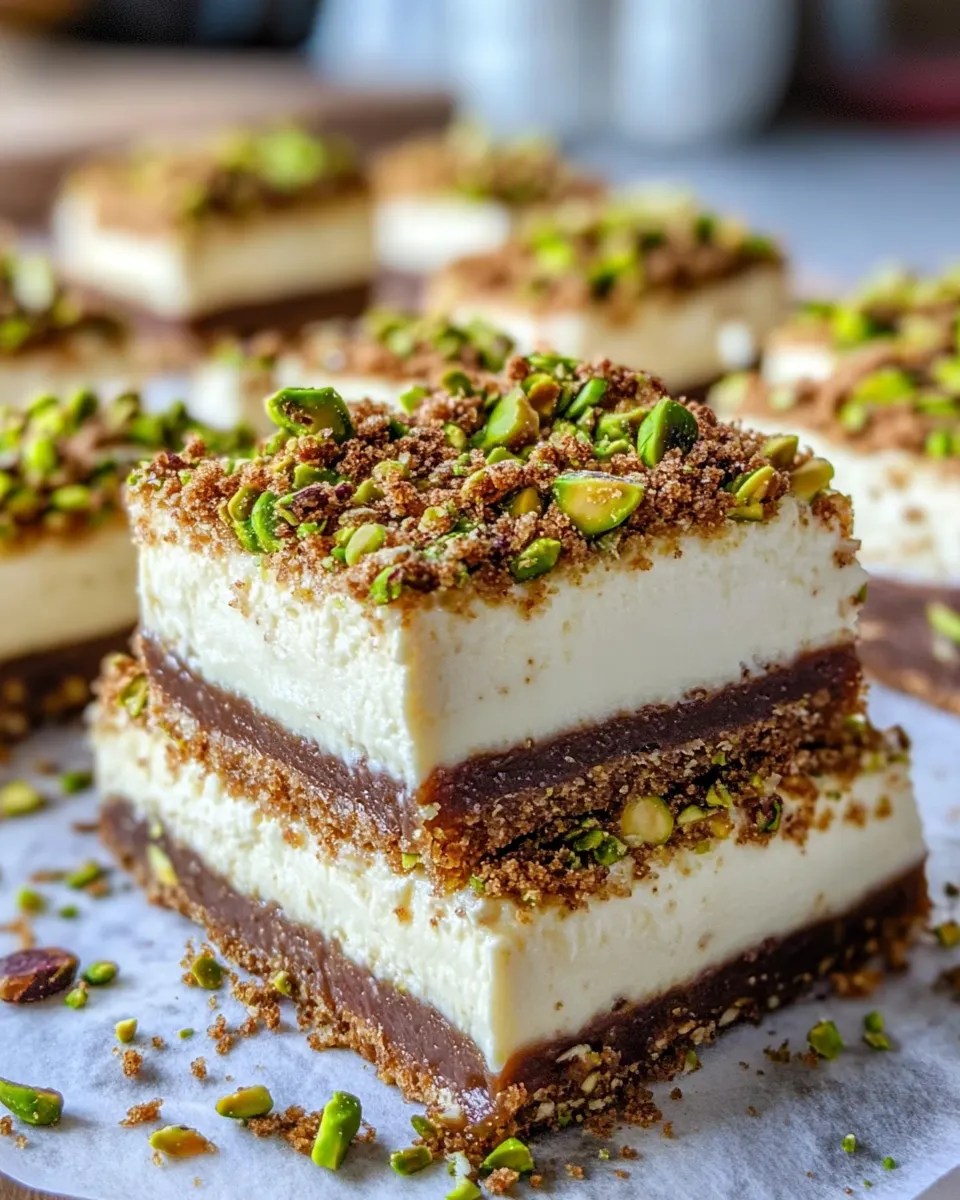 Classic Pistachio Knafeh Cheesecake Bars (Dubai Chocolate Vibes) recipe image