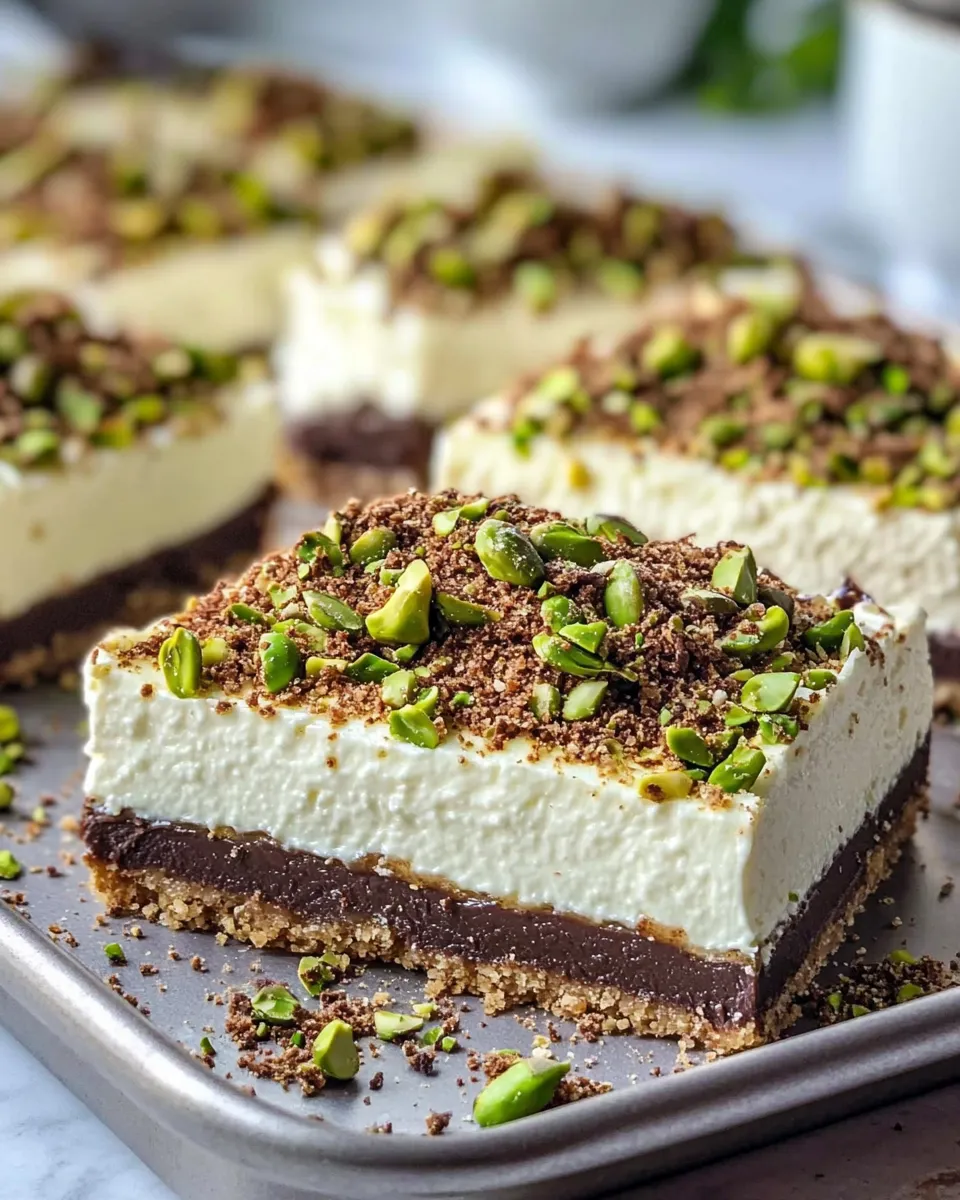 Easy Pistachio Knafeh Cheesecake Bars (Dubai Chocolate Vibes) food shot