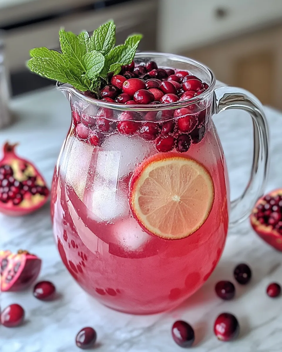 Fresh Sparkling Cranberry Pomegranate Mocktail food shot