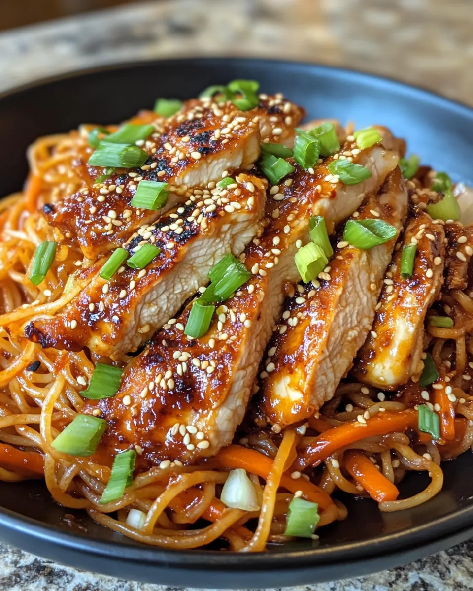 Quick Spicy Gochujang Noodles with Crispy Chicken recipe image