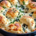Homemade Spinach Artichoke Dip Skillet with Garlic Knots photo