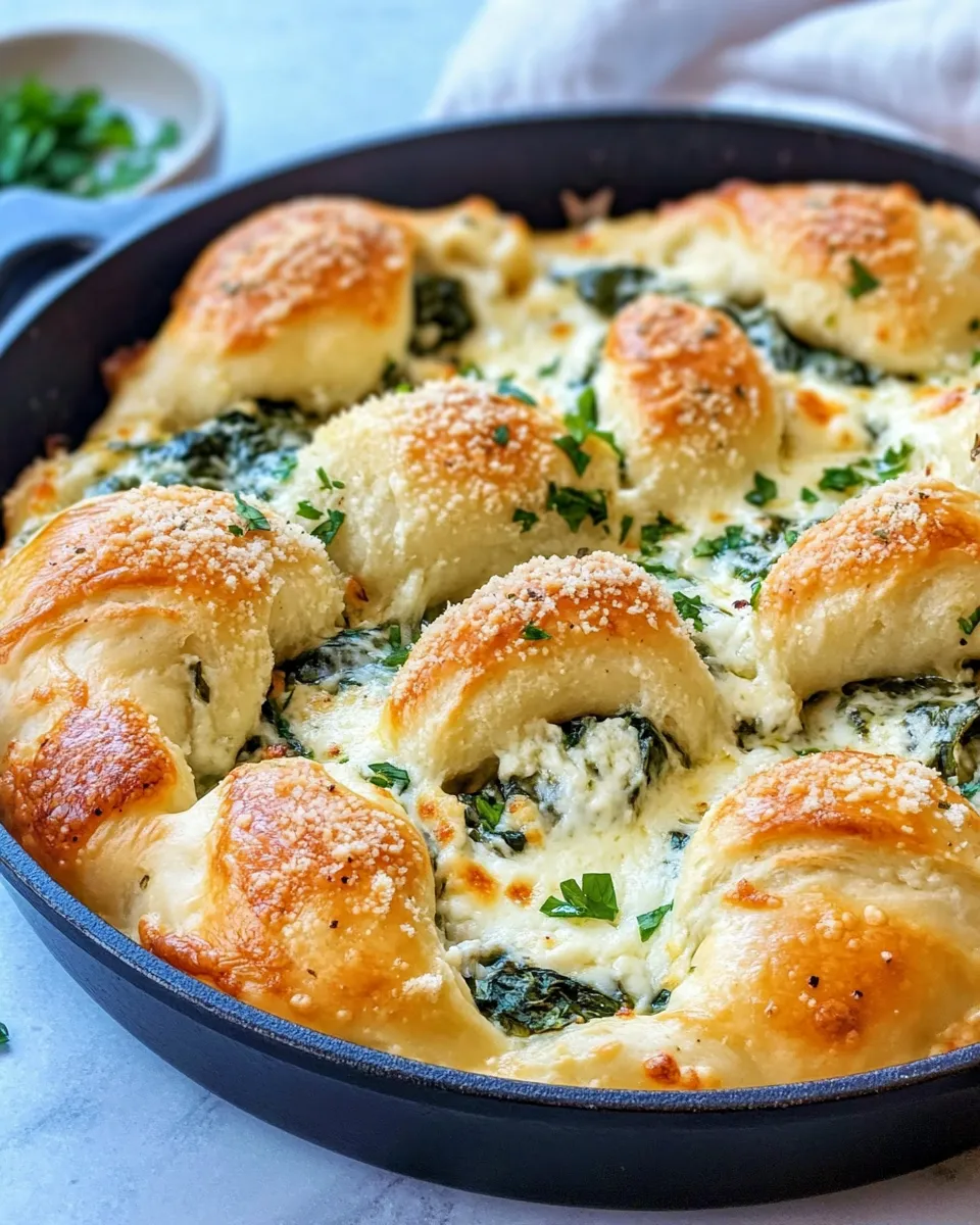Classic Spinach Artichoke Dip Skillet with Garlic Knots image