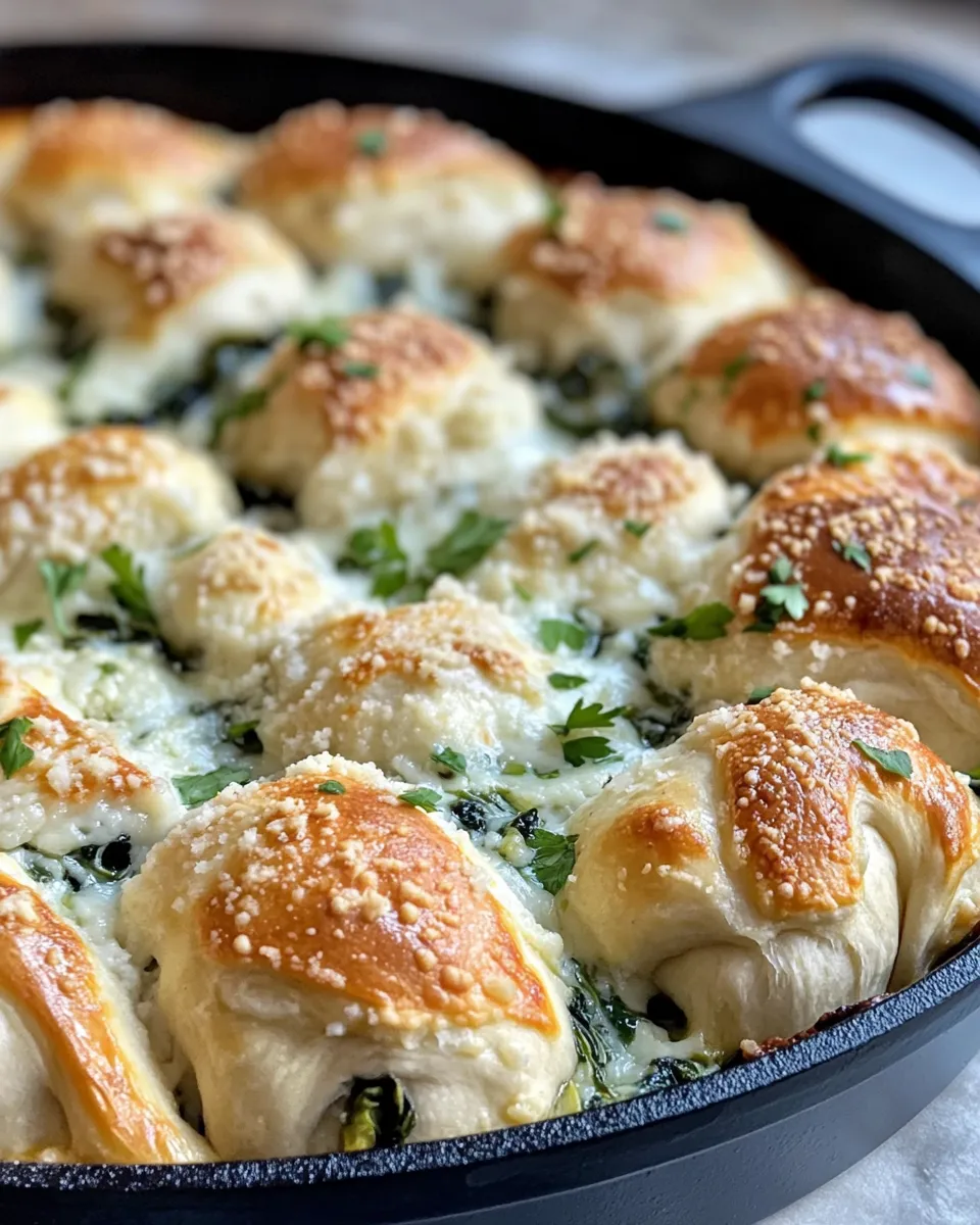 Easy Spinach Artichoke Dip Skillet with Garlic Knots recipe image