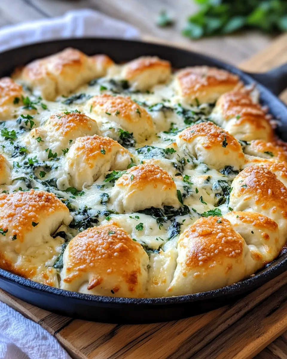 Delicious Spinach Artichoke Dip Skillet with Garlic Knots dish photo