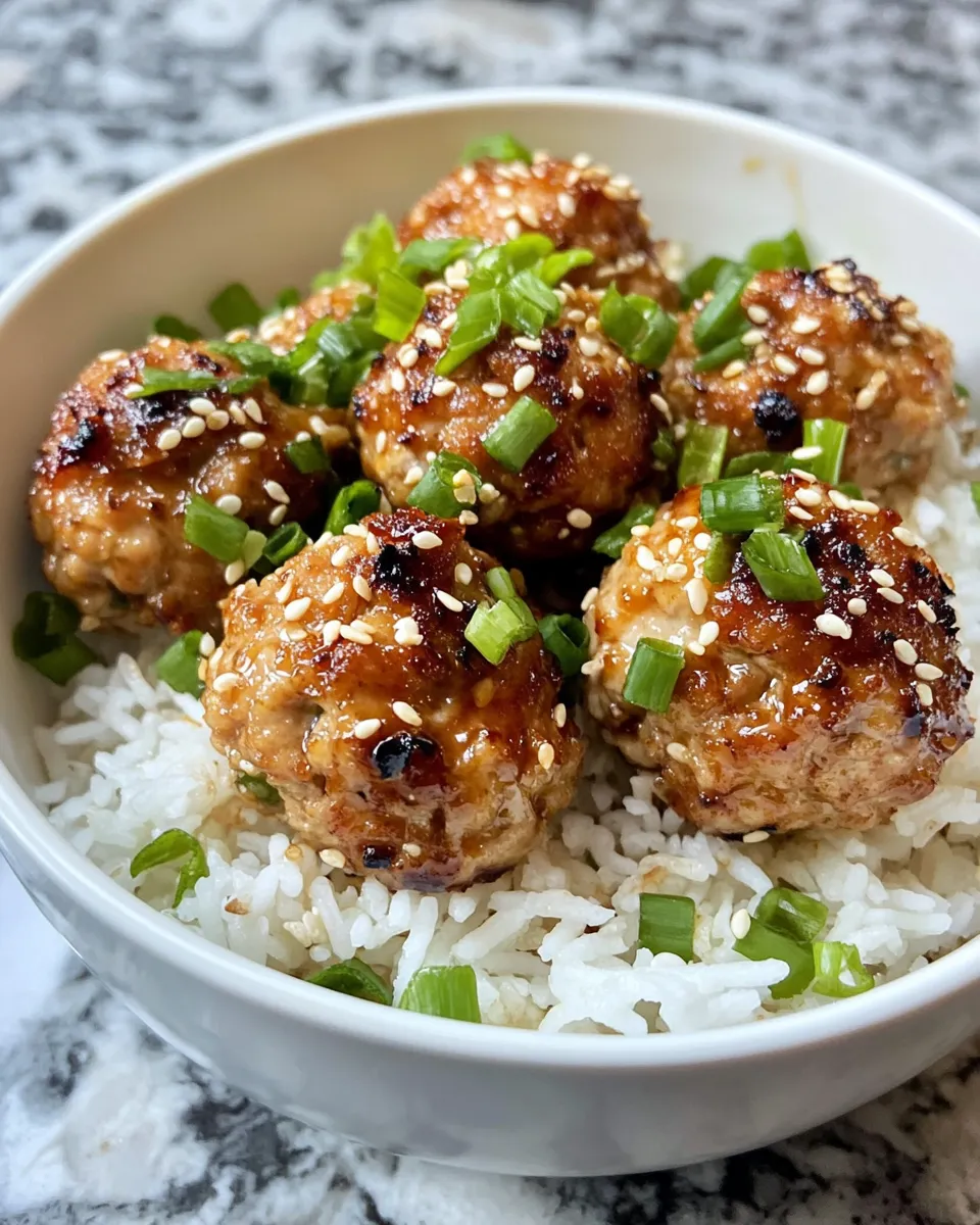 Homemade Sticky Sesame Chicken Meatballs with Rice photo