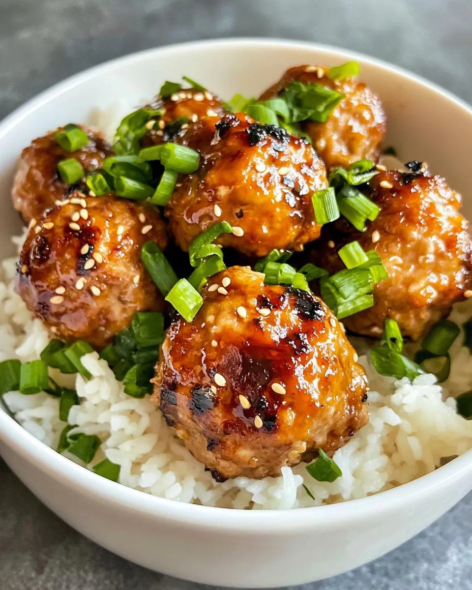 Easy Sticky Sesame Chicken Meatballs with Rice recipe photo