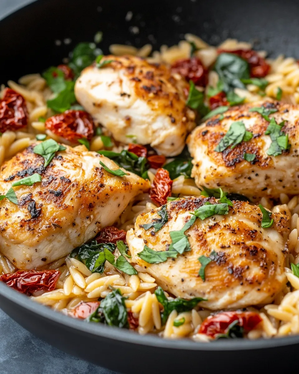 Delicious Sun-Dried Tomato Chicken Skillet with Orzo plate image