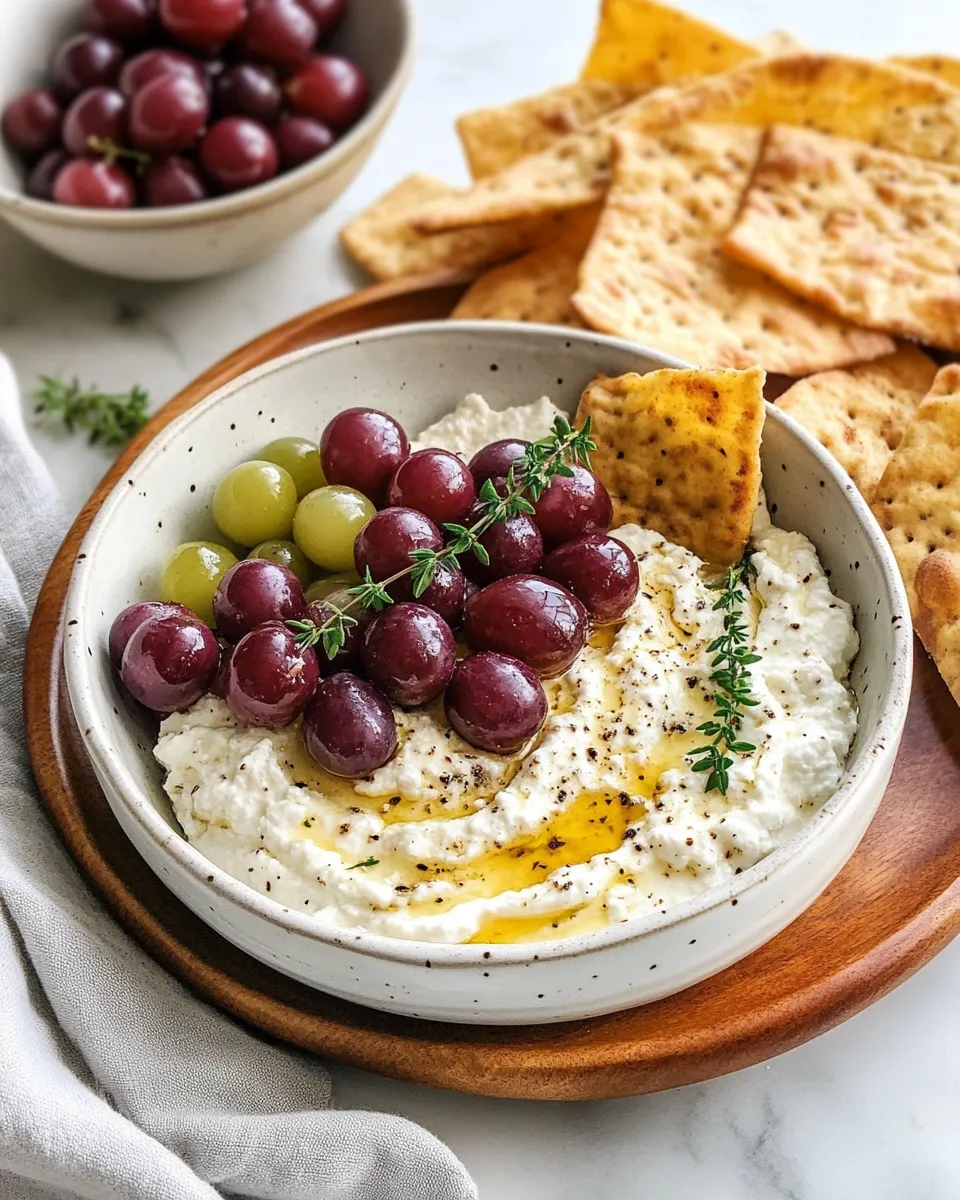 Delicious Whipped Feta Dip with Hot Honey & Roasted Grapes shot