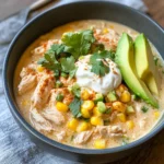 Homemade White Chicken Chili with Corn & Lime Crema photo