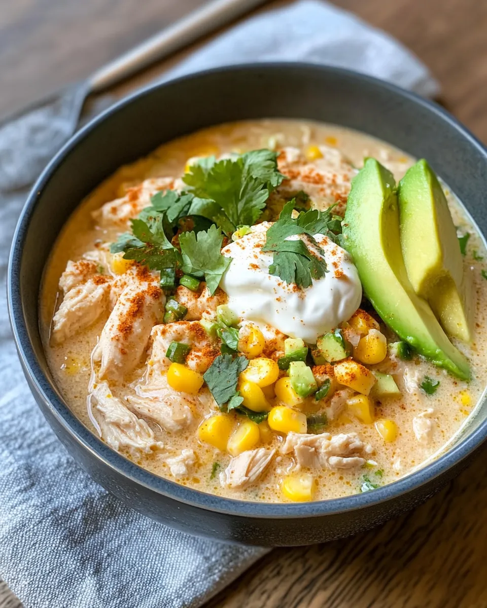 Homemade White Chicken Chili with Corn & Lime Crema photo