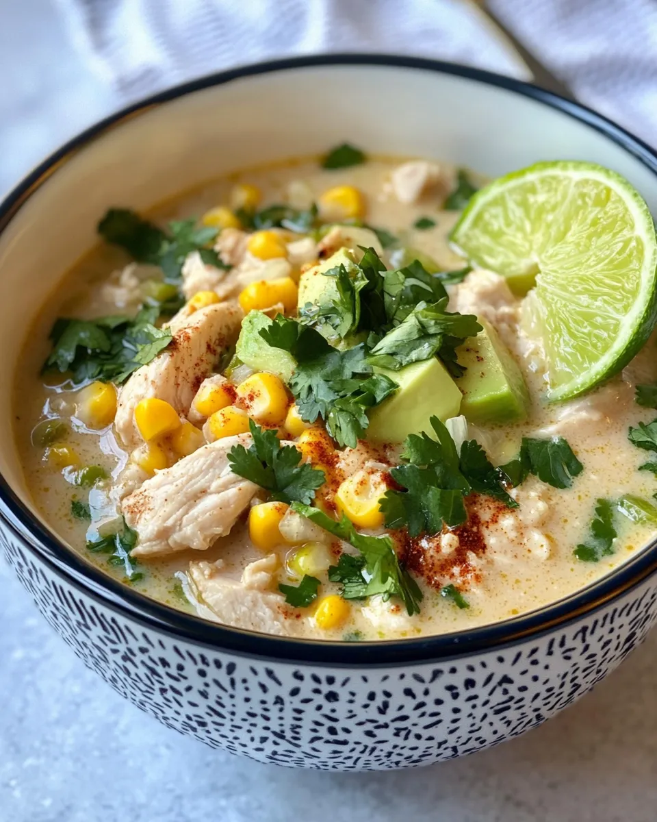 Easy White Chicken Chili with Corn & Lime Crema recipe photo