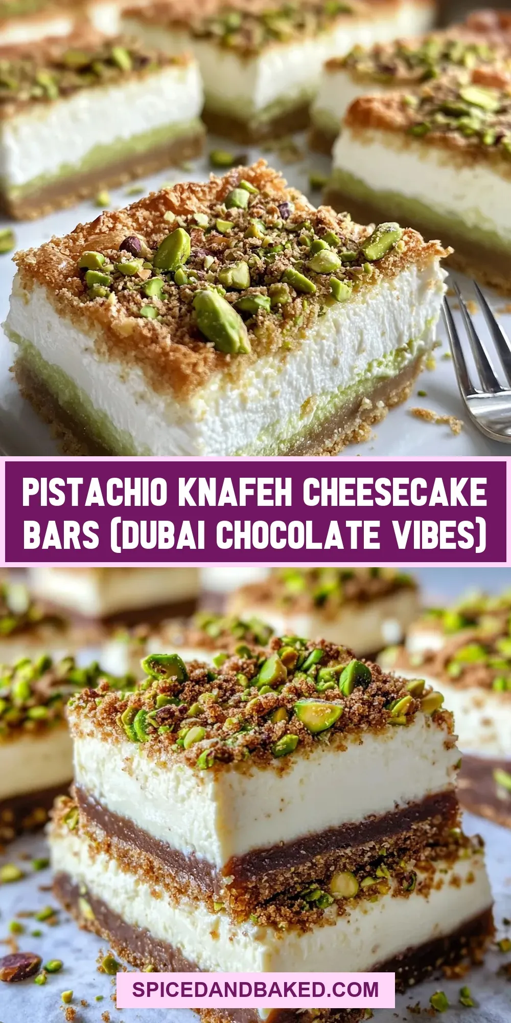 Pistachio Knafeh Cheesecake Bars (Dubai Chocolate Vibes) (Quick & Delicious)