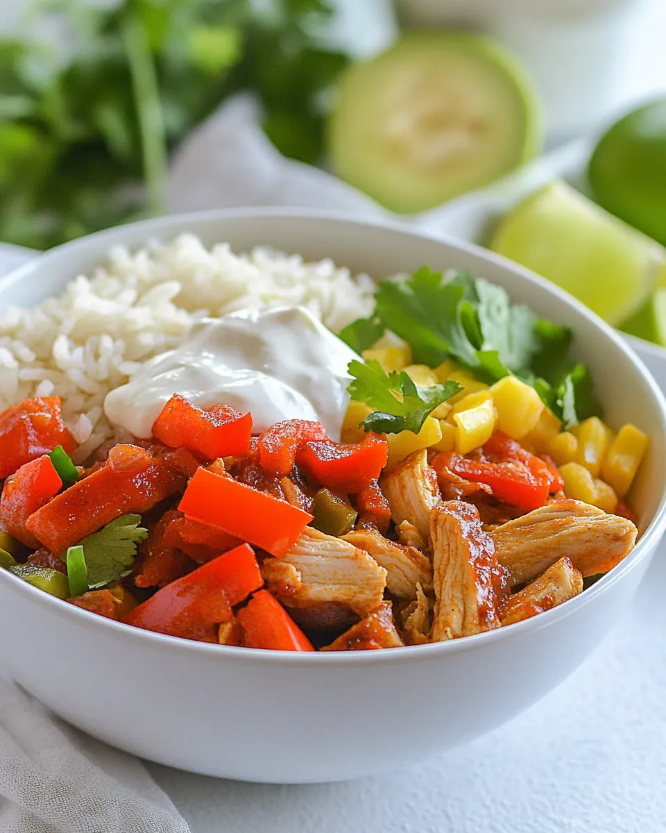Delicious Chicken Fajita Rice Bowl food shot