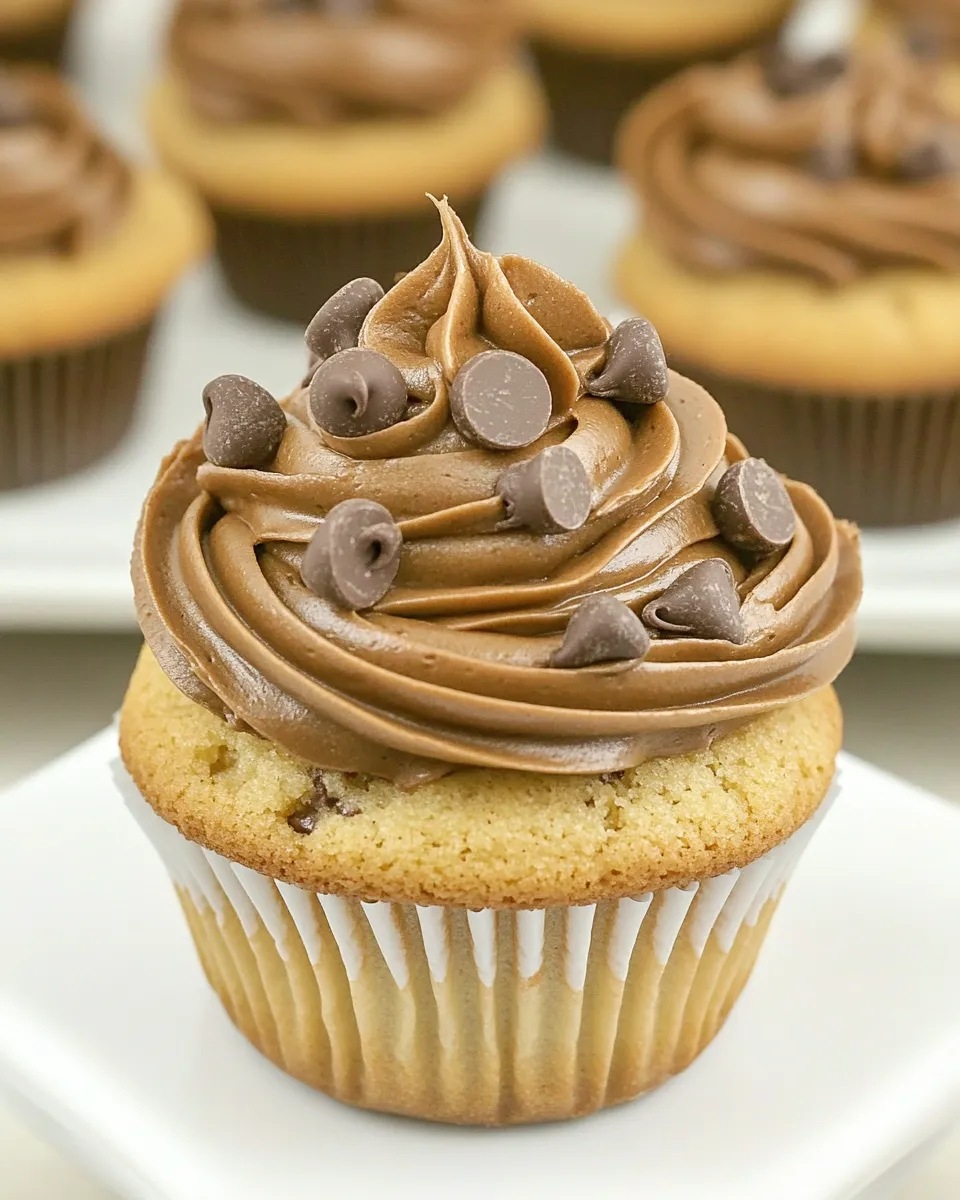 Delicious Chocolate Chip Cookie Cupcakes (brown butter chocolate frosting) shot