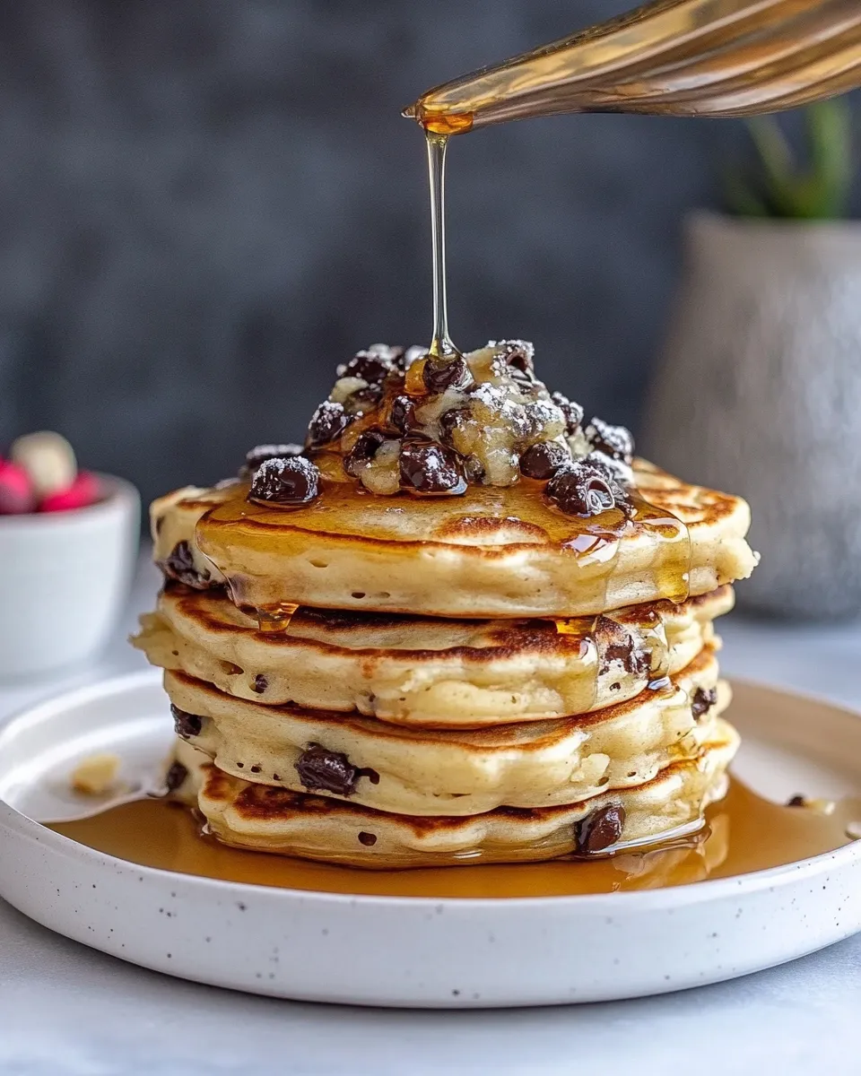 Delicious Chocolate Chip Lemon Baklava Pancakes with Salted Vanilla Honey Syrup. dish photo