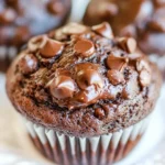 Homemade Chocolate Lovers Chocolate Chocolate-Chip Muffins photo