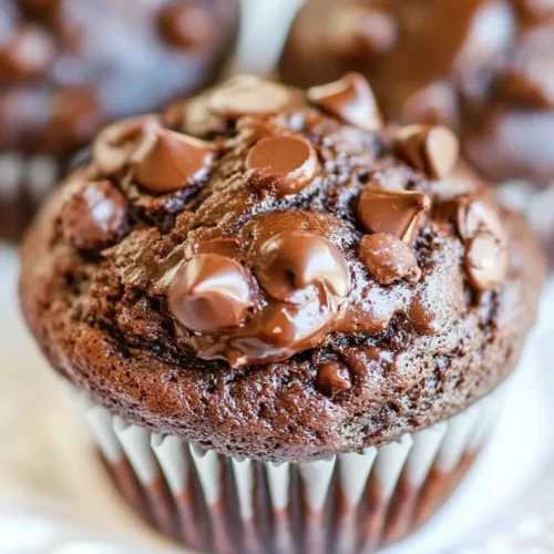 Homemade Chocolate Lovers Chocolate Chocolate-Chip Muffins photo
