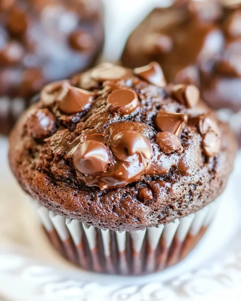 Homemade Chocolate Lovers Chocolate Chocolate-Chip Muffins photo