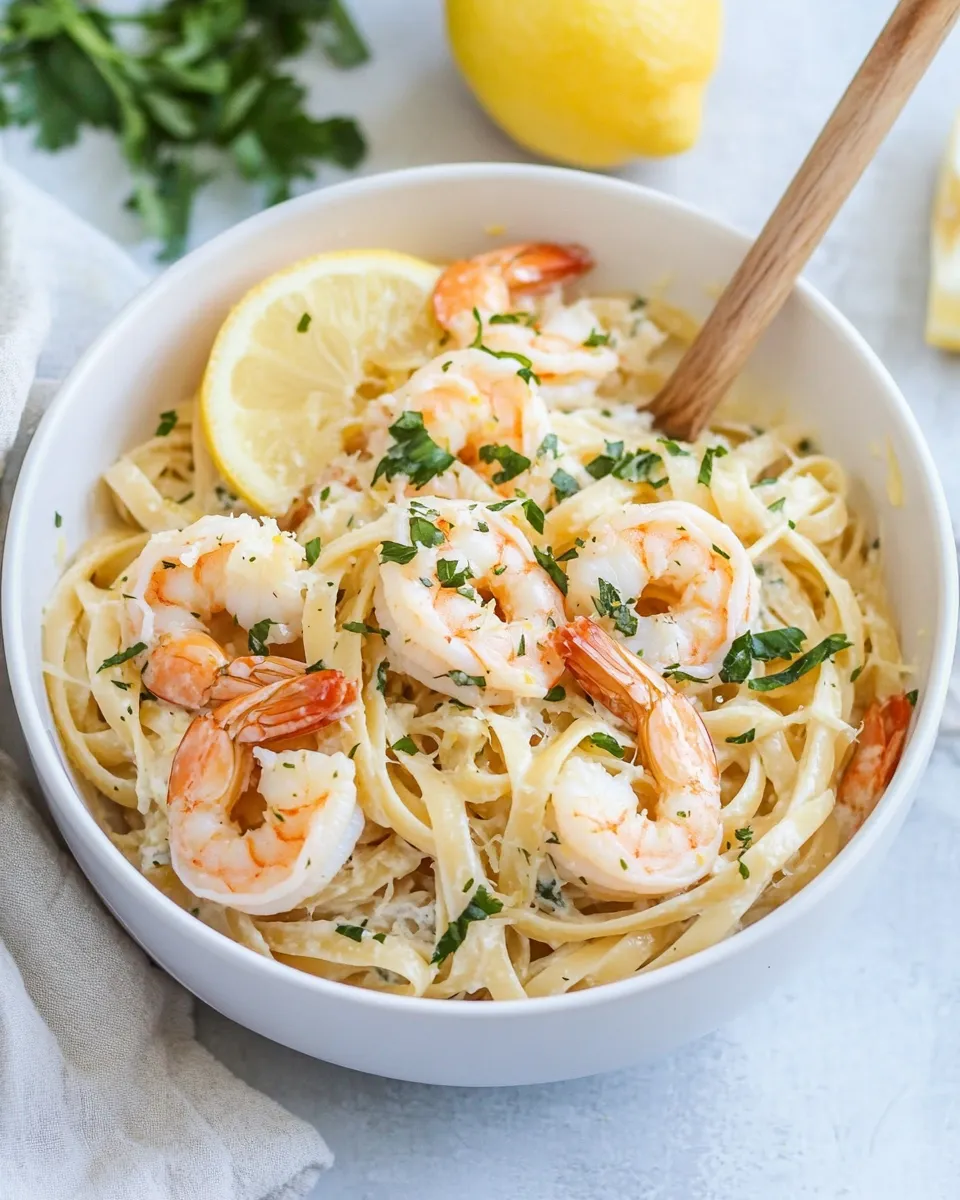 Quick Easy Lemon Garlic Shrimp Pasta (Dairy-Free) food shot