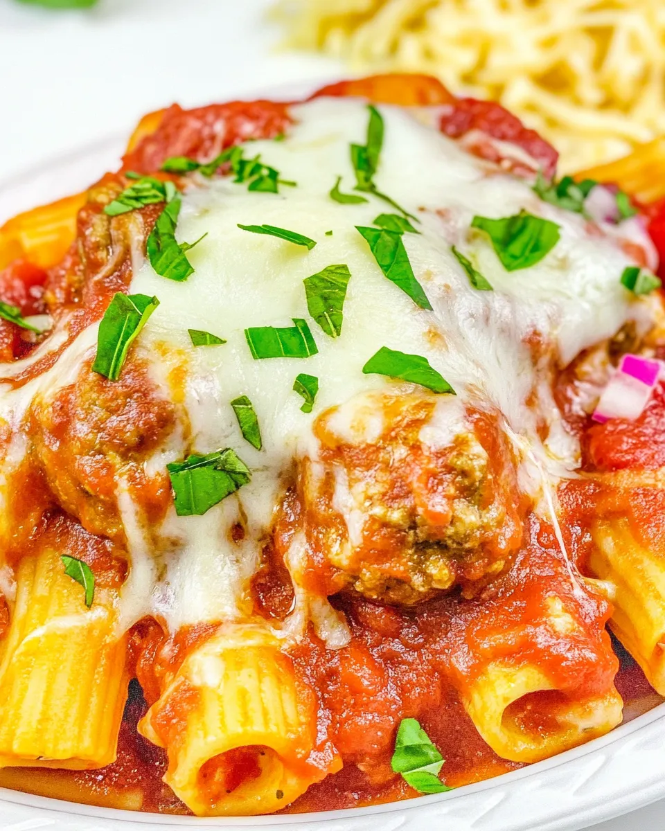Delicious Meatball Rigatoni food shot