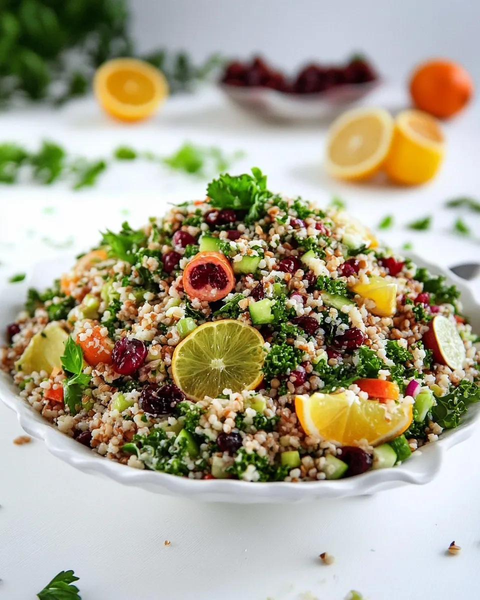 Delicious Mixed Grain Kale Citrus Salad shot