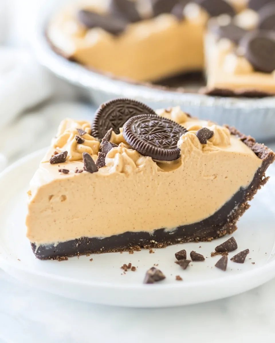 Easy No-Bake Peanut Butter Silk Oreo Pie food shot