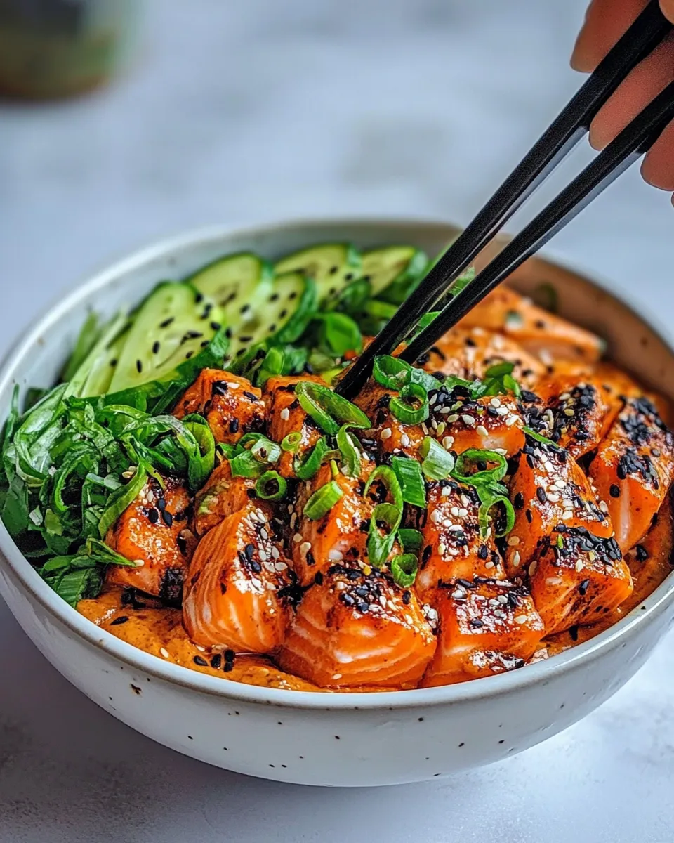Delicious Salmon Bowl food shot