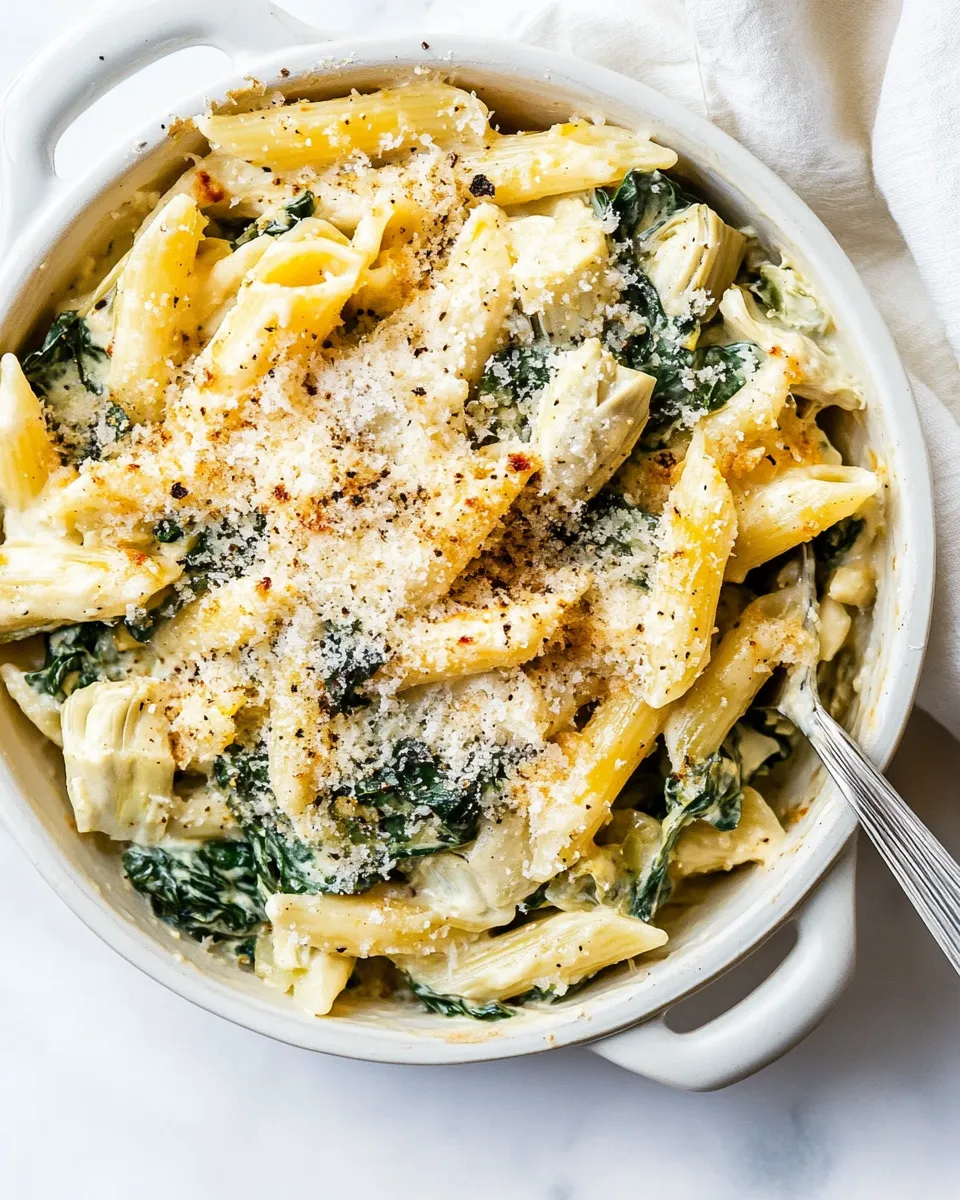 Homemade Spinach Artichoke Pasta Skillet. recipe photo