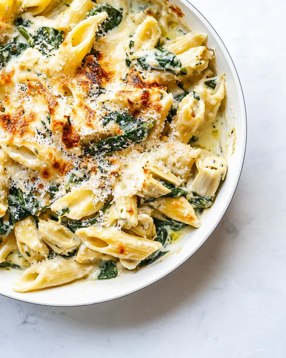 Classic Spinach Artichoke Pasta Skillet. dish photo