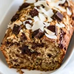 Delicious Toasted Coconut and Chocolate Chunk Roasted Banana Bread. recipe photo
