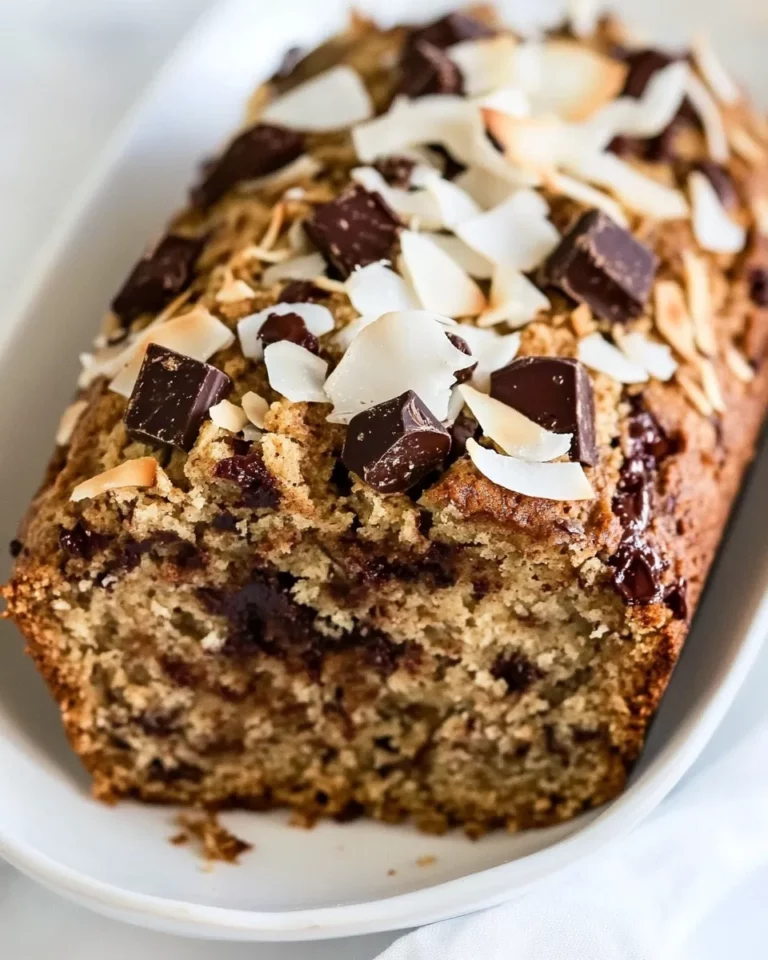 Delicious Toasted Coconut and Chocolate Chunk Roasted Banana Bread. recipe photo