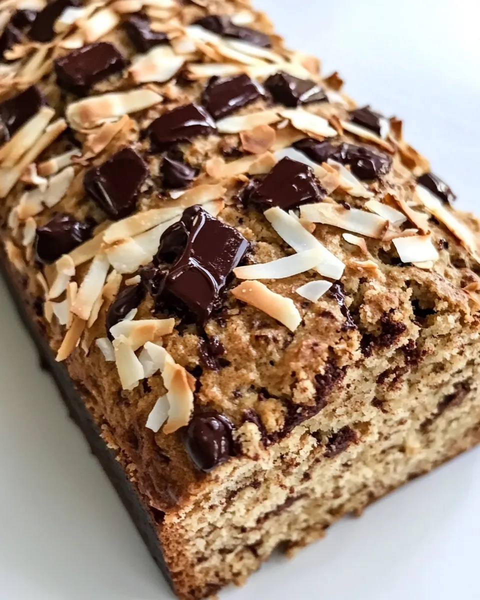 Classic Toasted Coconut and Chocolate Chunk Roasted Banana Bread. dish photo