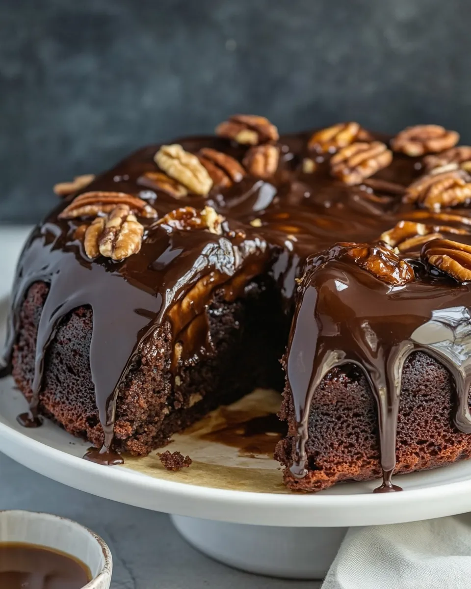 Homemade Turtle Cake (Chocolate Brownie Cake Recipe) recipe photo