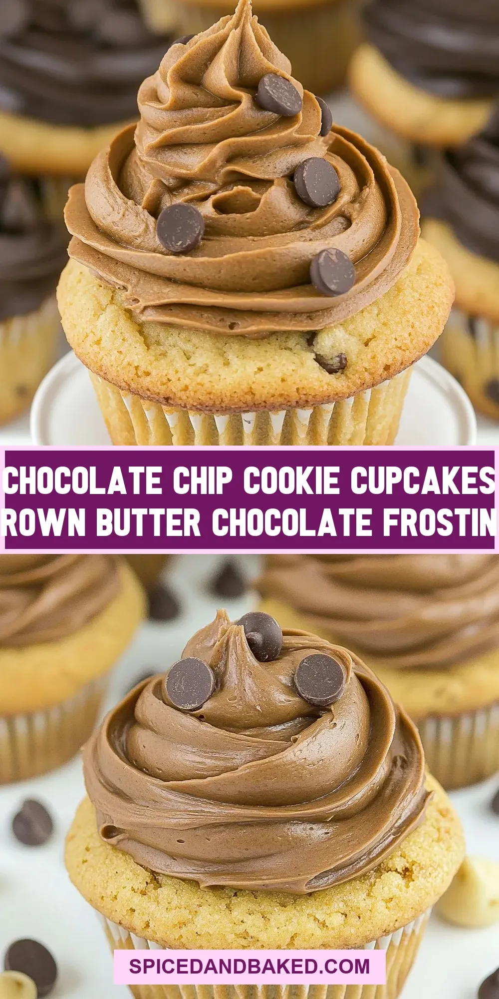 Quick Chocolate Chip Cookie Cupcakes (Brown Butter Chocolate Frosting)