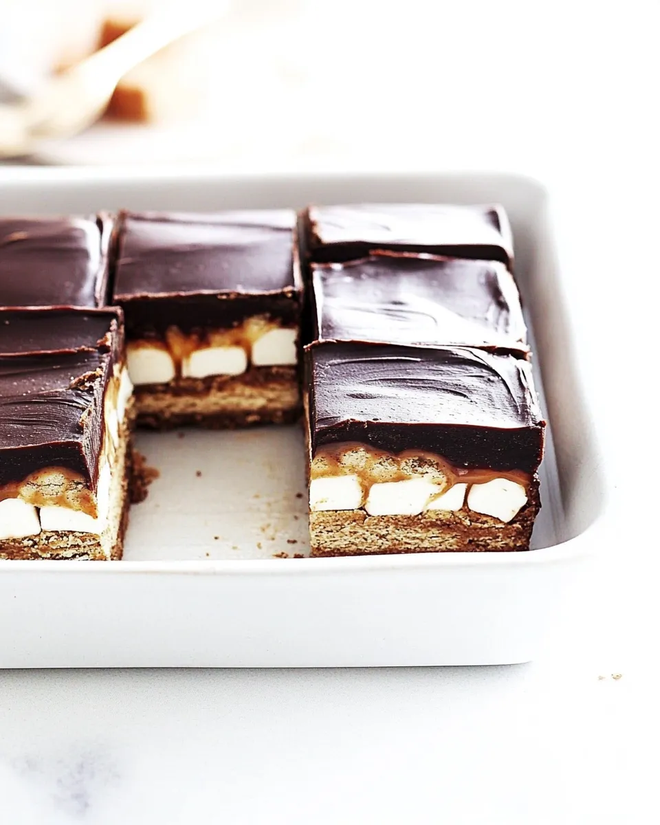 Homemade 3-Layer Caramel and Chocolate Marshmallow Bars photo