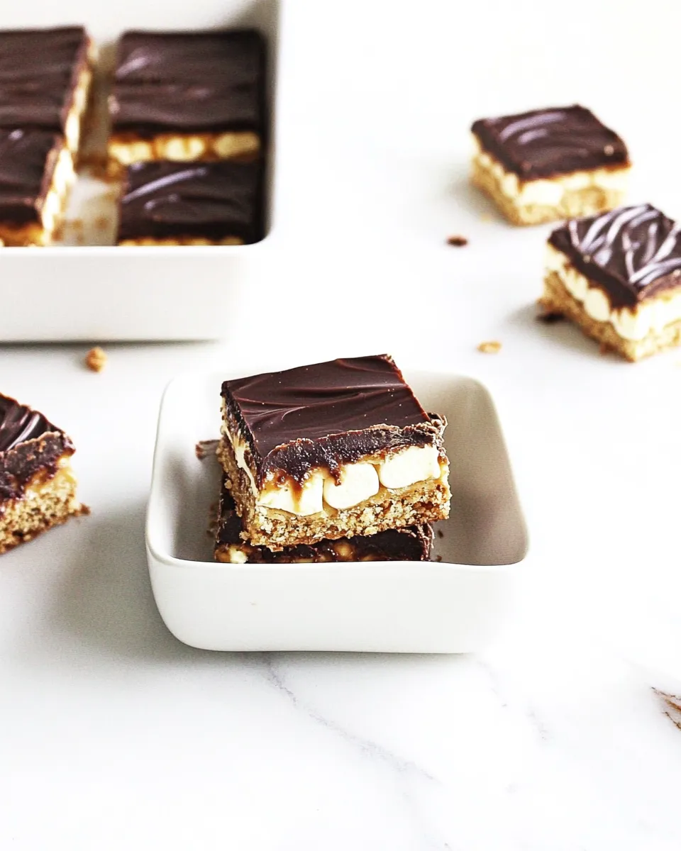 Easy 3-Layer Caramel and Chocolate Marshmallow Bars recipe photo