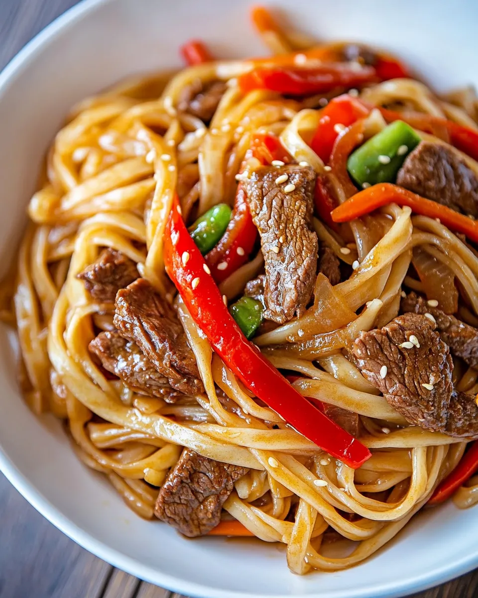 Savory 30-Minute Stir Fry Beef and Noodles Recipe dish photo