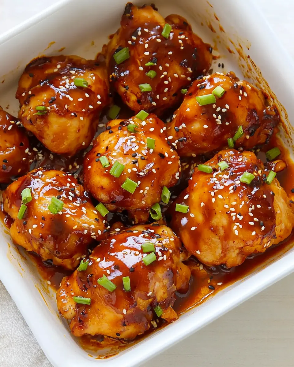 Delicious Baked Korean BBQ Chicken Thighs food shot