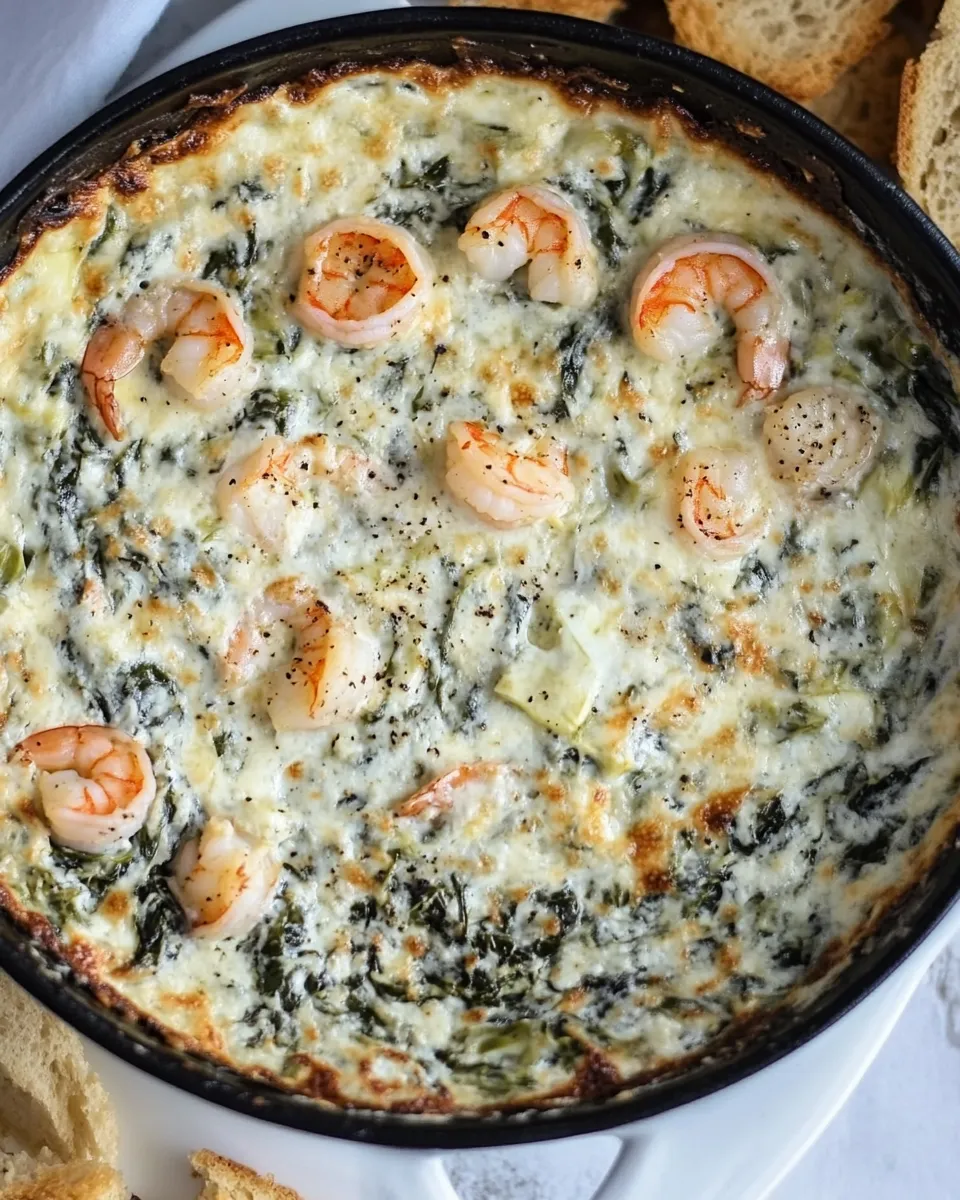 Homemade Baked Spinach Artichoke Dip with Shrimp photo
