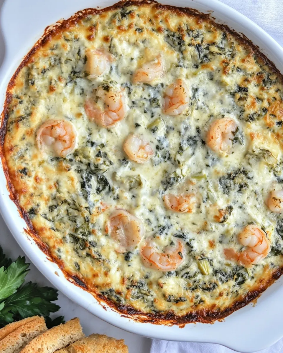 Easy Baked Spinach Artichoke Dip with Shrimp food shot