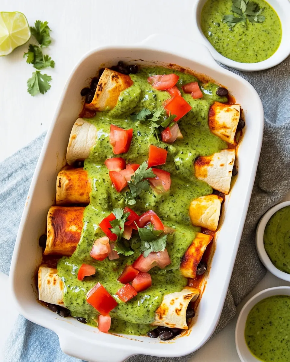 Delicious Black Bean and Tofu Enchiladas with Creamy Cilantro Lime Sauce image