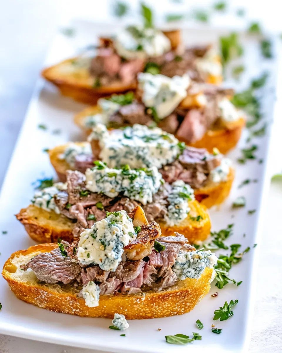 Delicious Blue Cheese and Steak Crostini shot
