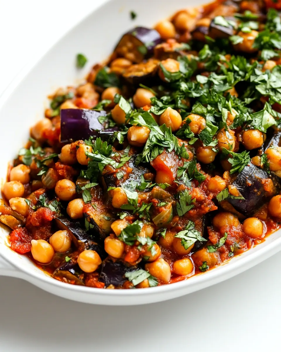 Delicious Braised Harissa Eggplant with Chickpeas recipe image