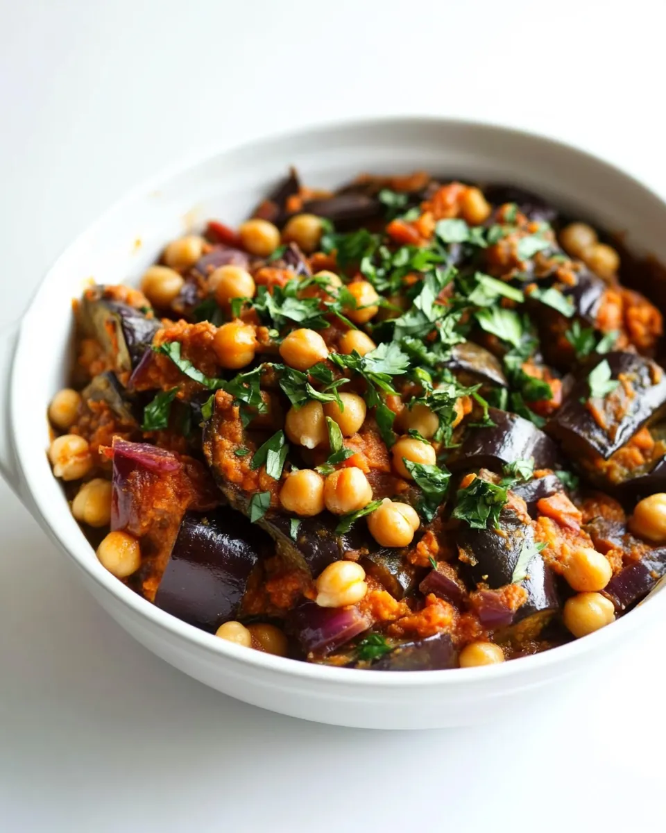 Healthy Braised Harissa Eggplant with Chickpeas food shot